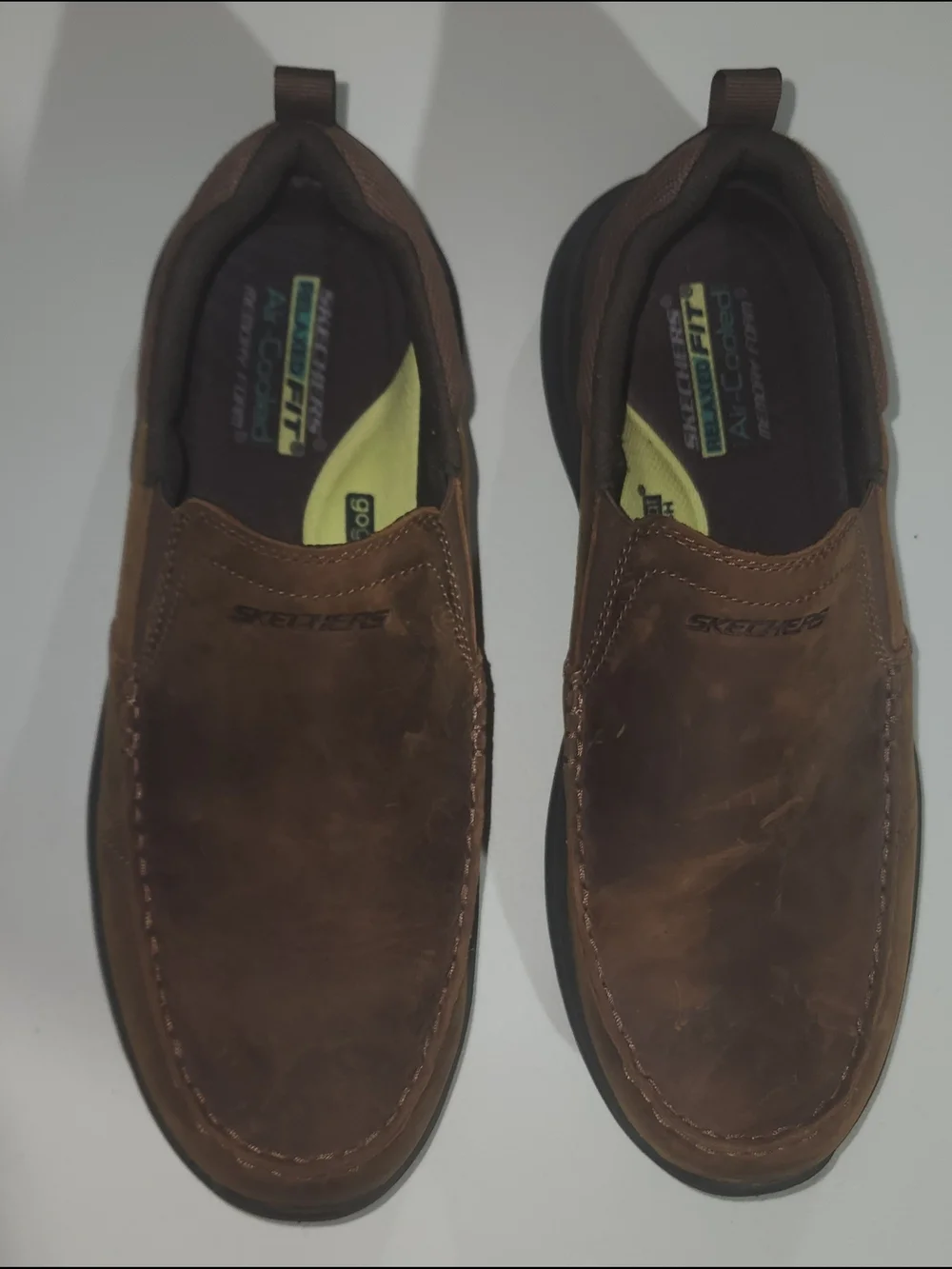 Skechers Relaxed Fit Memory Foam Slip On Loafers Brown Leather Mens 12